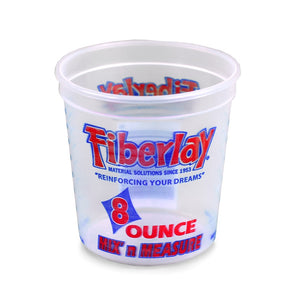 8 ounce plastic mixing/measuring cups for use with polyester, vinyl ester and epoxy resin systems. Graduated for accurate measuring.