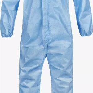 Light blue safety suit with collar and long sleeves.