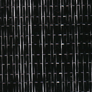 Unidirectional carbon fiber with majority of fibers going in one direction. Carbon fibers are interwoven with thread.