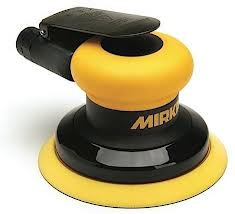 Mirka brand black and yellow power finishing sander. Round sander.