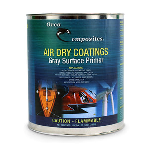Gallon container of Orca Composites Air Dry Coatings Gray Surface Primer.